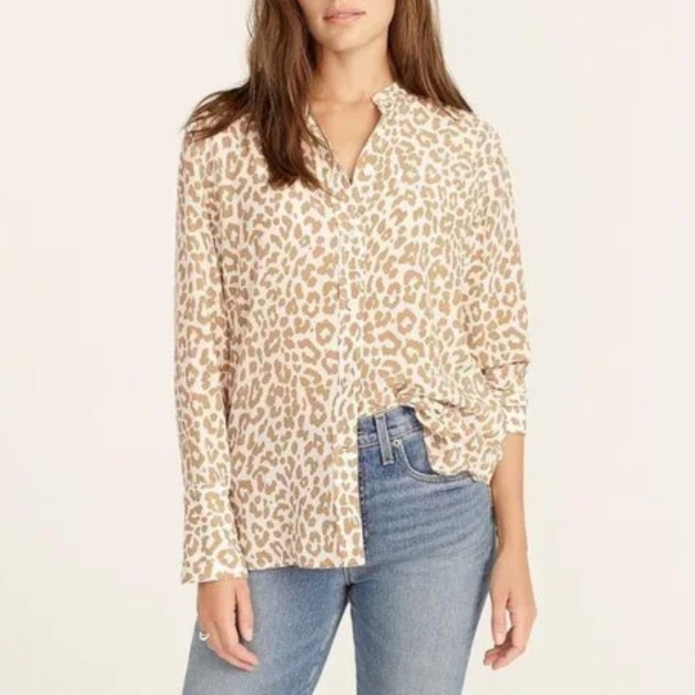 J. Crew Classic Fit Collarless Silk Silk Blouse
